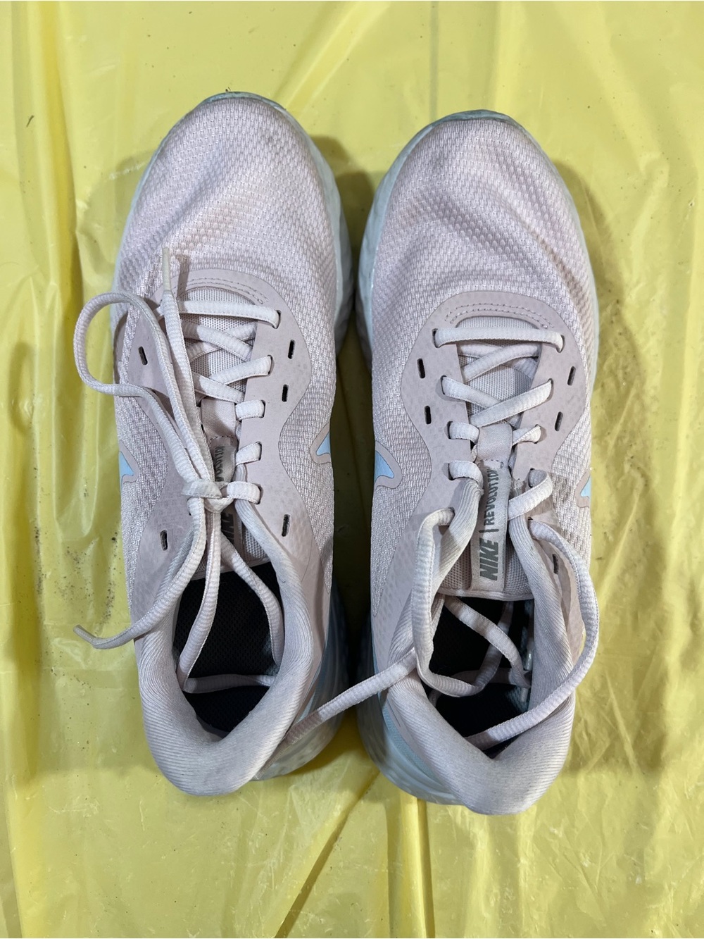 Nike Women’s Pale Pink Athletic Sneakers with Light Blue Swoosh